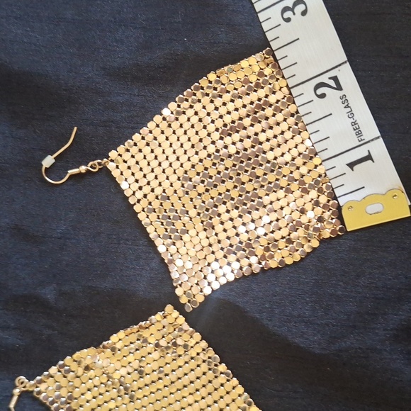 Metal Mesh Grid Sequins Tassel Long Drop Dangle Earrings - Picture 8 of 9